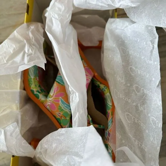 Skeet Slide Sandals, Circus by Sam Edelman, Orange Tropical Flower Square Toe