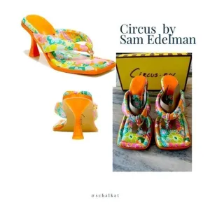 Skeet Slide Sandals, Circus by Sam Edelman, Orange Tropical Flower Square Toe