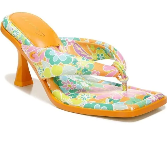 Skeet Slide Sandals, Circus by Sam Edelman, Orange Tropical Flower Square Toe
