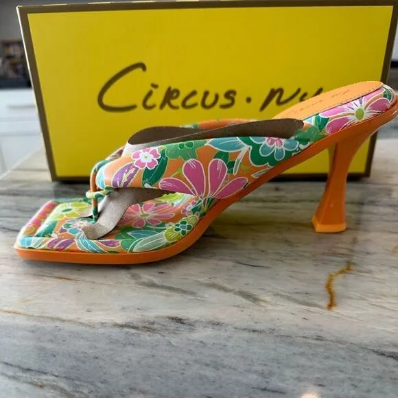 Skeet Slide Sandals, Circus by Sam Edelman, Orange Tropical Flower Square Toe