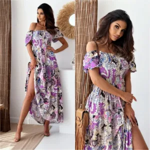 Smocked Paisley Harmony Maxi Dress - Purple