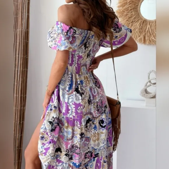 Smocked Paisley Harmony Maxi Dress - Purple