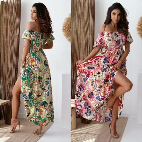 Smocked Paisley Harmony Maxi Dress - Purple