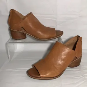 Sofft Carleigh Tan Soft Leather Bootie Shoes Block Heels Size 8