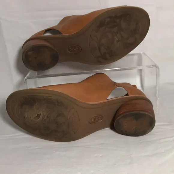 Sofft Carleigh Tan Soft Leather Bootie Shoes Block Heels Size 8