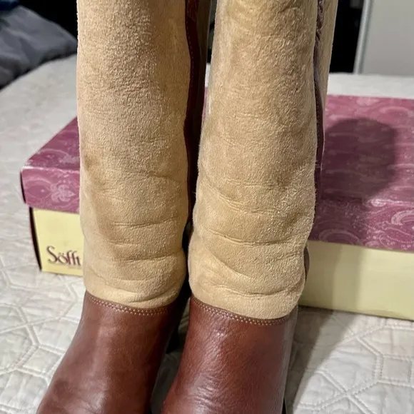 SOFFT Emelie Tan Leather/Soft Suede Shearling Lined Knee High Brown &amp; Camel Sz.7
