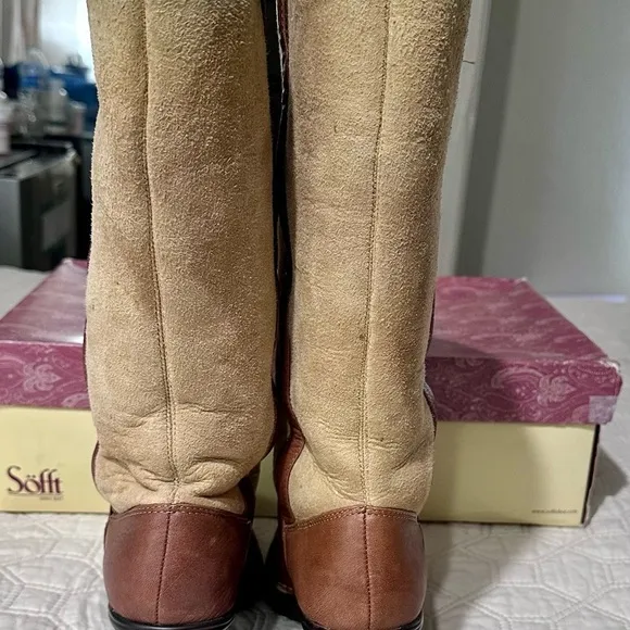 SOFFT Emelie Tan Leather/Soft Suede Shearling Lined Knee High Brown &amp; Camel Sz.7