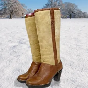 SOFFT Emelie Tan Leather/Soft Suede Shearling Lined Knee High Brown &amp; Camel Sz.7