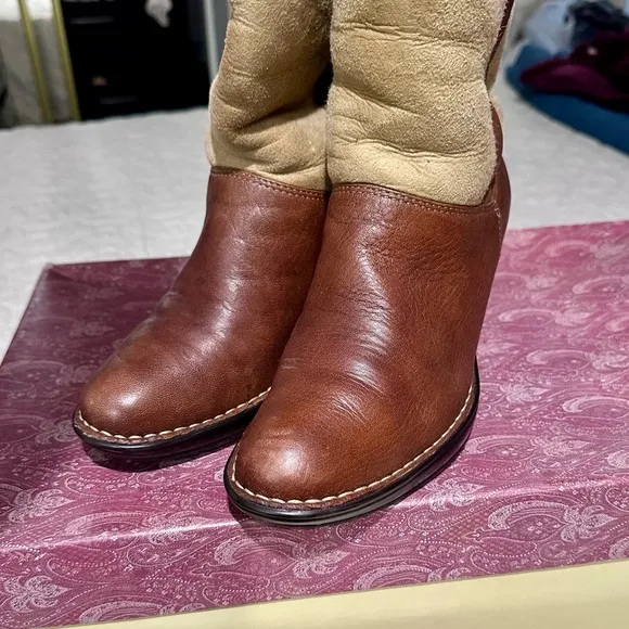 SOFFT Emelie Tan Leather/Soft Suede Shearling Lined Knee High Brown &amp; Camel Sz.7
