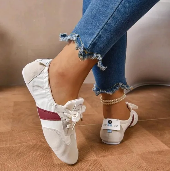 Soft Bottom Shallow Retro German Training Sneakers For Women,Lace Up Ballet Flat