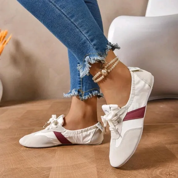 Soft Bottom Shallow Retro German Training Sneakers For Women,Lace Up Ballet Flat