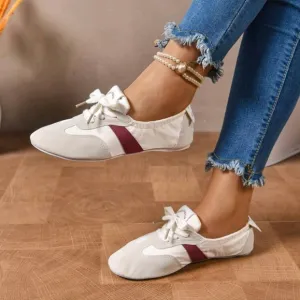 Soft Bottom Shallow Retro German Training Sneakers For Women,Lace Up Ballet Flat