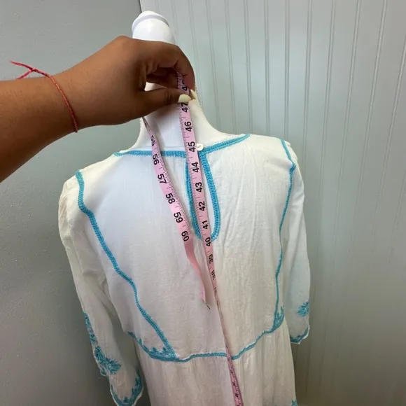Soft Surroundings White with Blue Embroidered Juniper Dress S:Medium