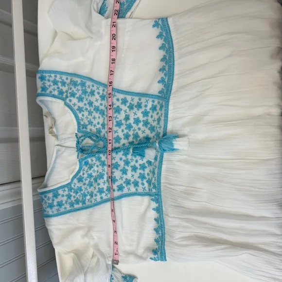 Soft Surroundings White with Blue Embroidered Juniper Dress S:Medium