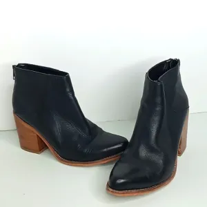 Sol Sana Black Leather Ankle Boots w/Block Heel and Back Zipper- 39/8