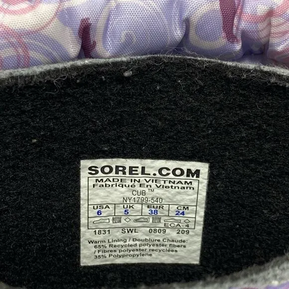 Sorel Big Kid Cub Boot Purple Sweet Pea Wild Orchid Polar Bear Snow Boots Size 6