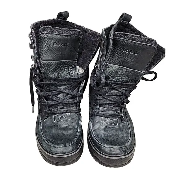 Sorel Black Kingston Peak Leather Moc Winter Snow Lace Up Boot Men's  Sz 9 EUC