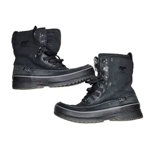 Sorel Black Kingston Peak Leather Moc Winter Snow Lace Up Boot Men's  Sz 9 EUC