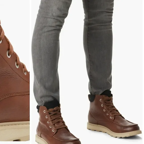 Sorel Brown Leather Boots with Moc-Toe Design