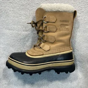 Sorel Caribou Snow Boots Womens‎ Size 5 Leather Wool Lined Waterproof Tan Buff