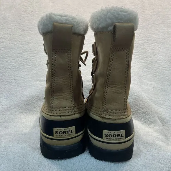Sorel Caribou Snow Boots Womens‎ Size 5 Leather Wool Lined Waterproof Tan Buff