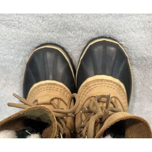 Sorel Caribou Snow Boots Womens‎ Size 5 Leather Wool Lined Waterproof Tan Buff