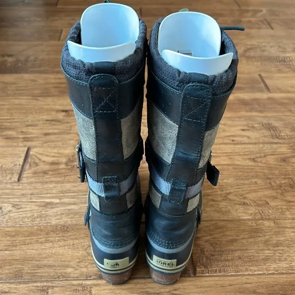 Sorel Conquest Carly Boots Waterproof Suede Leather Tall Lace Up Winter Size 6