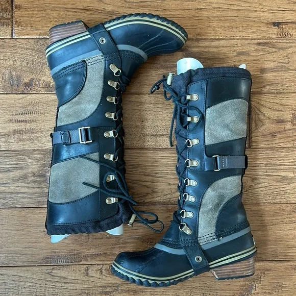 Sorel Conquest Carly Boots Waterproof Suede Leather Tall Lace Up Winter Size 6