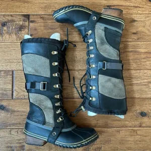 Sorel Conquest Carly Boots Waterproof Suede Leather Tall Lace Up Winter Size 6