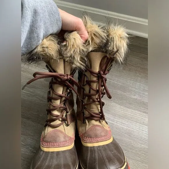 Sorel Joan Of Arctic Boots Eskimo Waterproof Boots Tall Thick Warm Brown Pink 8