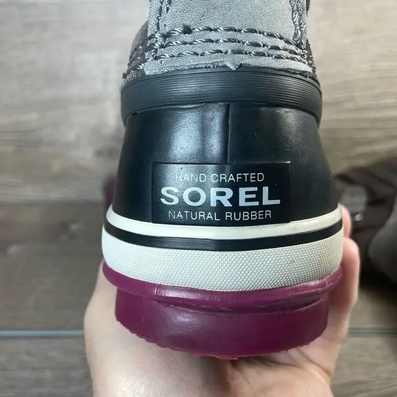 Sorel Joan of Arctic Knit II Warm Waterproof Women’s Sz 7 Gray Suede Snow Boots