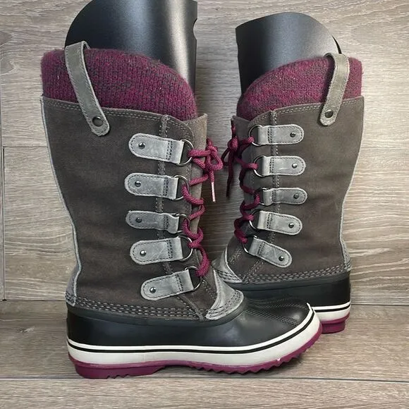 Sorel Joan of Arctic Knit II Warm Waterproof Women’s Sz 7 Gray Suede Snow Boots