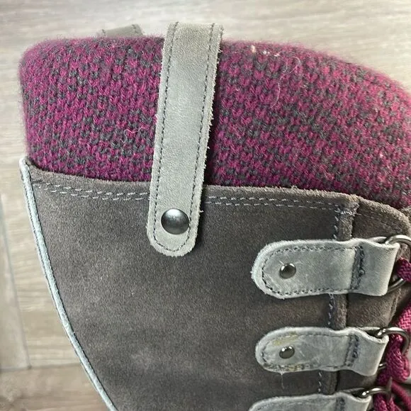 Sorel Joan of Arctic Knit II Warm Waterproof Women’s Sz 7 Gray Suede Snow Boots