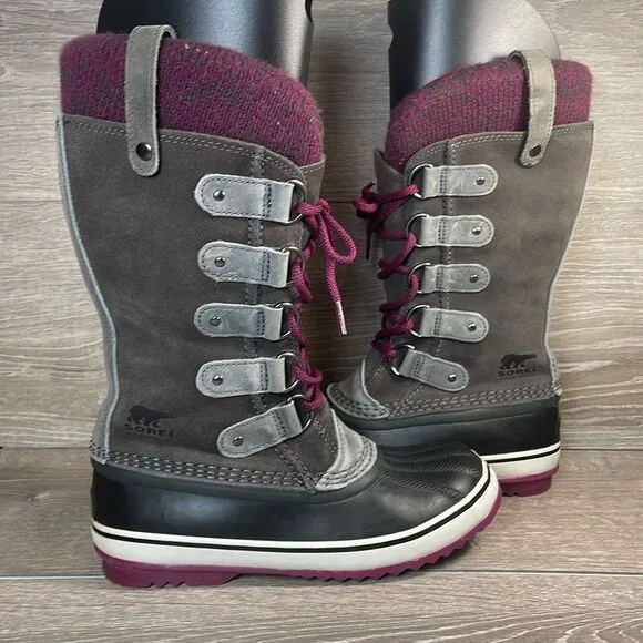 Sorel Joan of Arctic Knit II Warm Waterproof Women’s Sz 7 Gray Suede Snow Boots