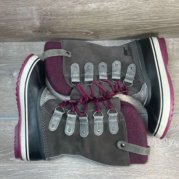 Sorel Joan of Arctic Knit II Warm Waterproof Women’s Sz 7 Gray Suede Snow Boots