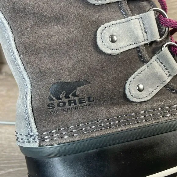 Sorel Joan of Arctic Knit II Warm Waterproof Women’s Sz 7 Gray Suede Snow Boots