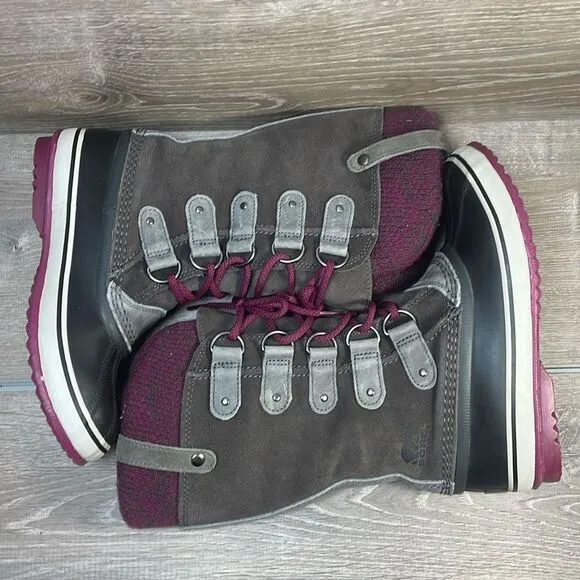 Sorel Joan of Arctic Knit II Warm Waterproof Women’s Sz 7 Gray Suede Snow Boots