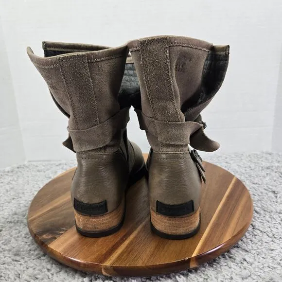 Sorel Major Moto Mid Taupe Leather Casual Lifestyle Ankle Y2K Boots Womens 9.5