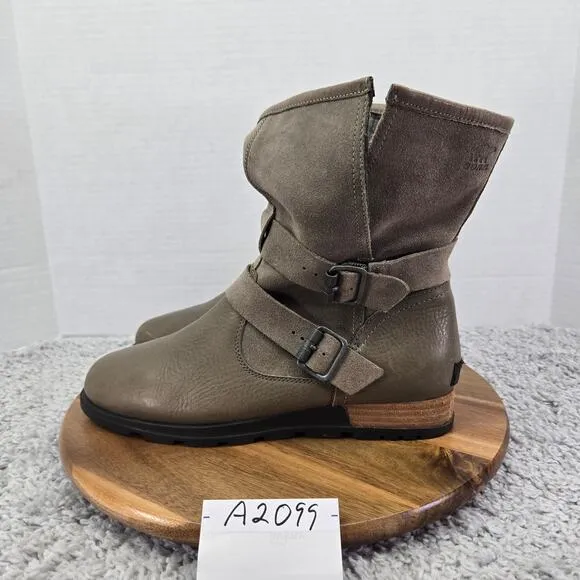 Sorel Major Moto Mid Taupe Leather Casual Lifestyle Ankle Y2K Boots Womens 9.5