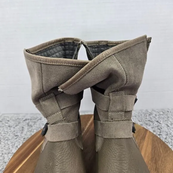 Sorel Major Moto Mid Taupe Leather Casual Lifestyle Ankle Y2K Boots Womens 9.5
