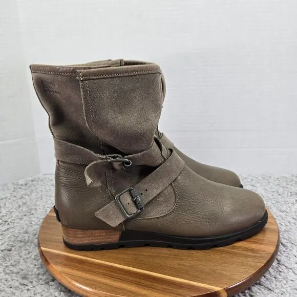 Sorel Major Moto Mid Taupe Leather Casual Lifestyle Ankle Y2K Boots Womens 9.5