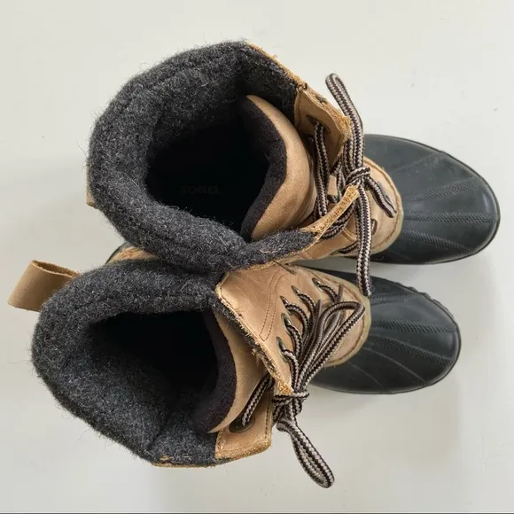 Sorel Tan Brown Genuine Leather Wool Slimpack II Lace Winter Duck Boots