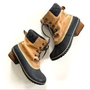 Sorel Tan Brown Genuine Leather Wool Slimpack II Lace Winter Duck Boots
