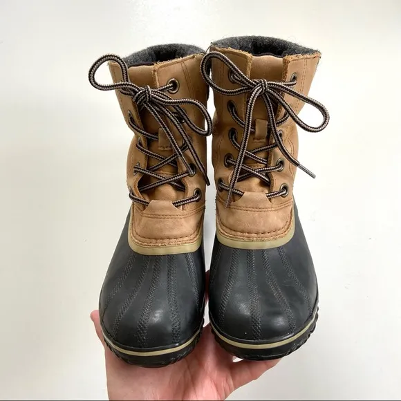 Sorel Tan Brown Genuine Leather Wool Slimpack II Lace Winter Duck Boots