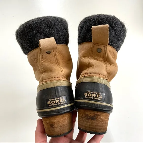 Sorel Tan Brown Genuine Leather Wool Slimpack II Lace Winter Duck Boots