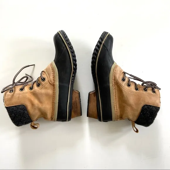 Sorel Tan Brown Genuine Leather Wool Slimpack II Lace Winter Duck Boots