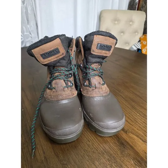 SOREL Winter Boots Mens Size 9 Brown KAUFMAN Ice Pac Leather Warm Canada