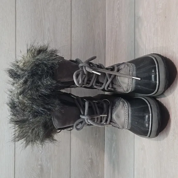 Sorel Women Tall Leather Insulated Fur Duck Boots shoes sz 7