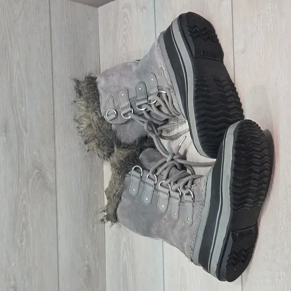 Sorel Women Tall Leather Insulated Fur Duck Boots shoes sz 7