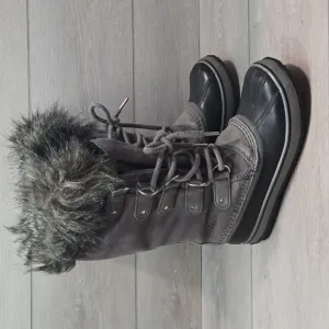 Sorel Women Tall Leather Insulated Fur Duck Boots shoes sz 7